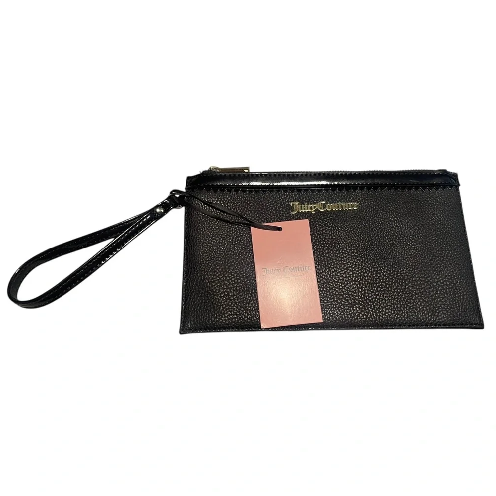Juicy Couture Black Vegan Pebble Leather It’s A Man’s World Wristlet New W Tags
